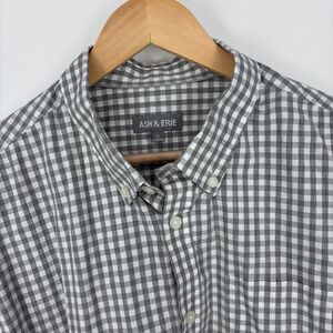 Ash & Erie Shirt Mens XL Gray Gingham Plaid Standard Fit Cotton Button Down